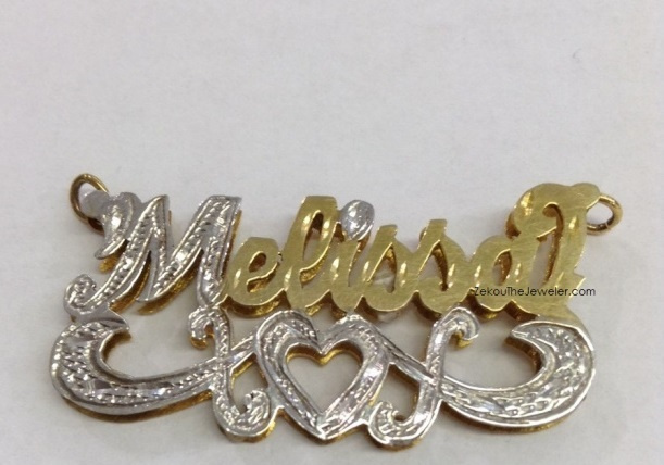 14K GP & Silver 3-D Name Plate/Free Necklace-Style 12